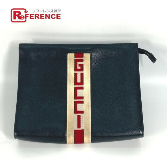 Gucci Pouch Bag Web Stripe Shoulder Bag Leather Black - Picture 1 of 9
